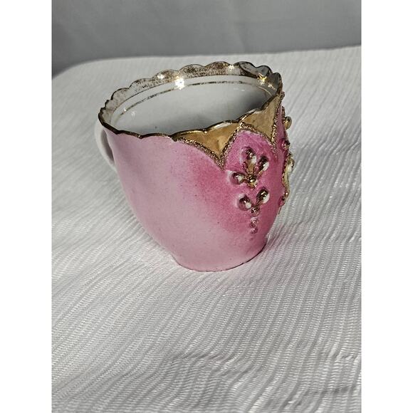 Vintage Ornate Pink & Gold Porcelain Demitasse Cup Hand-Painted Floral Design! - Picture 5 of 10